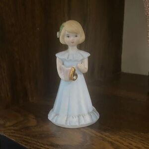 Porcelain Figurine with Blue Dress and Gold Accents